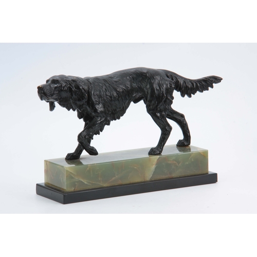 595 - AN EARLY 20th CENTURY BRONZE SCULPTURE modelled as a gun dog on the scent, mounted on black marble a... 