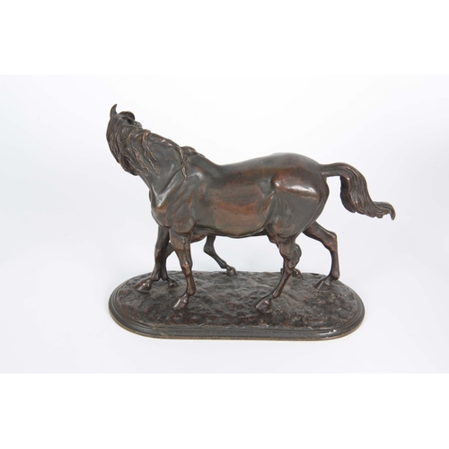 603 - A LATE 19th CENTURY PATINATED BRONZE SCULPTURE modelled as a mare and foal on a naturalistic base 18... 