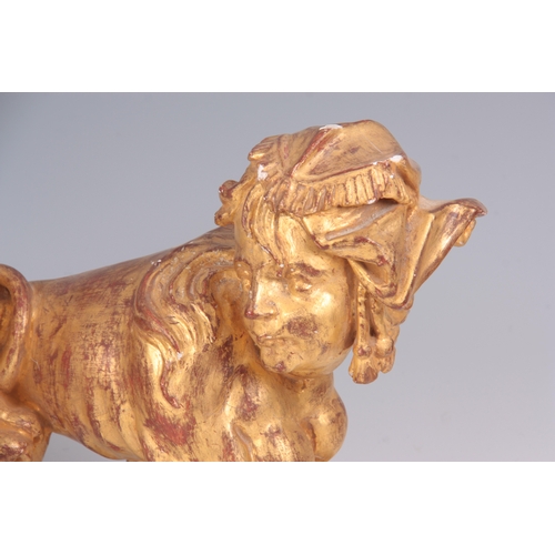 616 - A PAIR OF 18TH CENTURY GILT GESSO PLASTERWORK CHIMERA STATUES 40cm wide 28cm high.