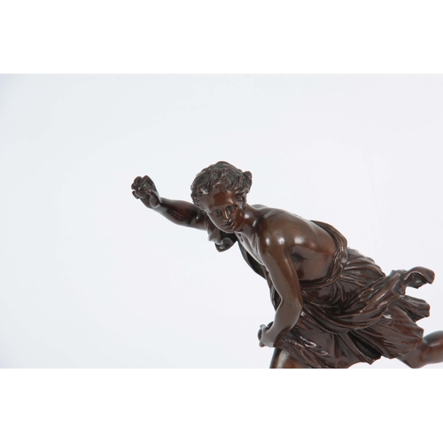 623 - A LATE 19th CENTURY PATINATED BRONZE SCULPTURE modelled as Hippomene after Guillaume Coustou 25.5cm ... 