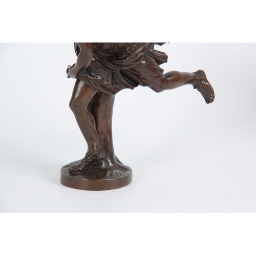 623 - A LATE 19th CENTURY PATINATED BRONZE SCULPTURE modelled as Hippomene after Guillaume Coustou 25.5cm ... 