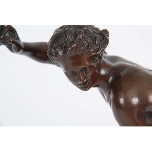 623 - A LATE 19th CENTURY PATINATED BRONZE SCULPTURE modelled as Hippomene after Guillaume Coustou 25.5cm ... 