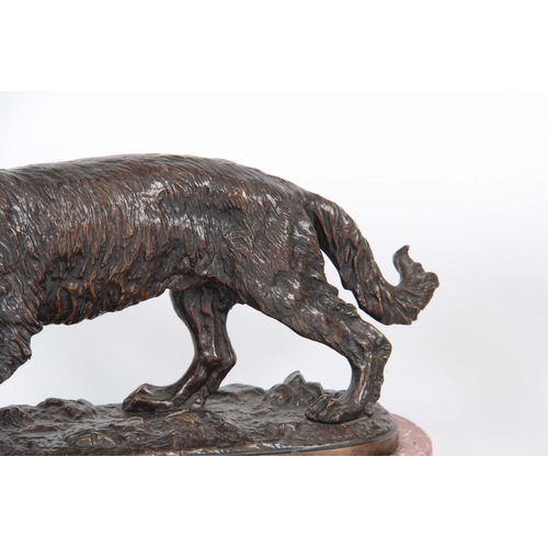 631 - A LATE 19th CENTURY PATINATED BRONZE SCULPTURE modelled as a gun dog standing on naturalistic base m... 