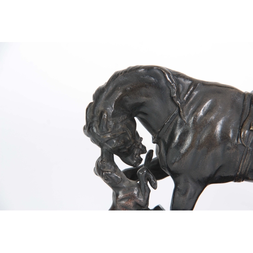 639 - PIERRE LENORDEZ. A LATE 19th CENTURY BRONZE SCULPTURE modelled as a horse and hound on naturalistic ... 