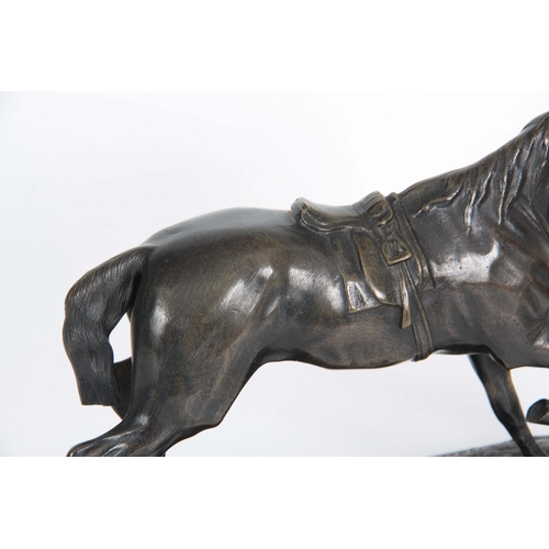 639 - PIERRE LENORDEZ. A LATE 19th CENTURY BRONZE SCULPTURE modelled as a horse and hound on naturalistic ... 