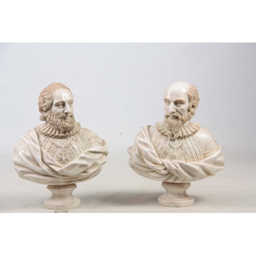 644 - A PAIR OF 19th CENTURY FRENCH MARBLE BUSTS one modelled as Francis I Duke of Nevers wearing The Orde... 