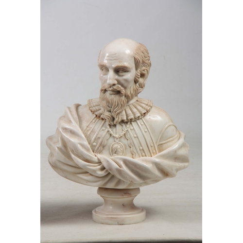 644 - A PAIR OF 19th CENTURY FRENCH MARBLE BUSTS one modelled as Francis I Duke of Nevers wearing The Orde... 