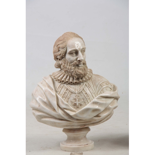 644 - A PAIR OF 19th CENTURY FRENCH MARBLE BUSTS one modelled as Francis I Duke of Nevers wearing The Orde... 