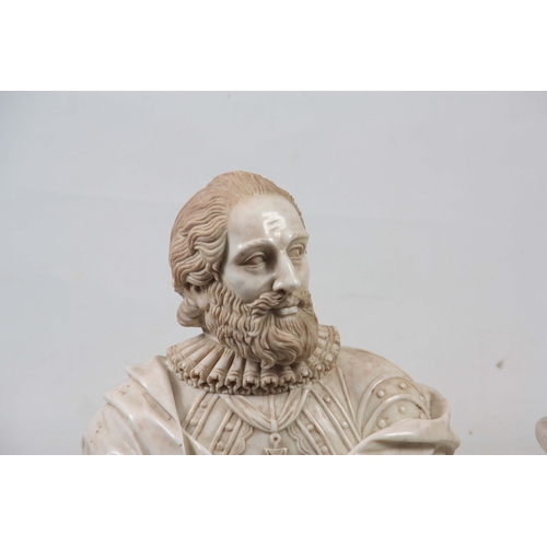 644 - A PAIR OF 19th CENTURY FRENCH MARBLE BUSTS one modelled as Francis I Duke of Nevers wearing The Orde... 