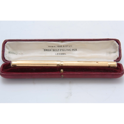 657 - A. MOBIE, TODD & CO LTD. 'SWAN' SELF FILLING GOLD FOUNTAIN PEN sold in original red Marocain lea... 