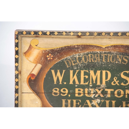 664 - AN EARLY 20TH CENTURY PAINTED AND GILT WOODEN SHOP SIGN with moulded frame reading in gold letters 