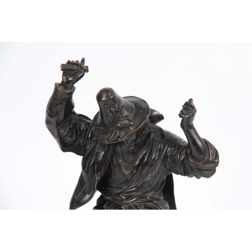 689 - AFTER JEAN-JACQUES FEUCHERE. A LATE 19th CENTURY PATINATED BRONZE SCULPTURE modelled as a young danc... 