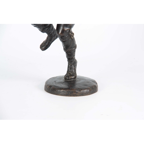 689 - AFTER JEAN-JACQUES FEUCHERE. A LATE 19th CENTURY PATINATED BRONZE SCULPTURE modelled as a young danc... 