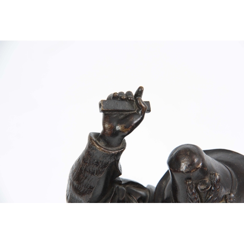 689 - AFTER JEAN-JACQUES FEUCHERE. A LATE 19th CENTURY PATINATED BRONZE SCULPTURE modelled as a young danc... 