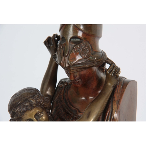 692 - FELIX SANZELA. A TWO TONE PATINATED BRONZE SCULPTURE modelled as Cupid blindfolding Minerva, 45cm hi... 