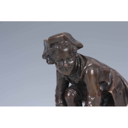 702 - SEVRES. A LATE 19th CENTURY FRENCH PATINATED BRONZE SCULPTURE of a young boy with tricorn hat about ... 