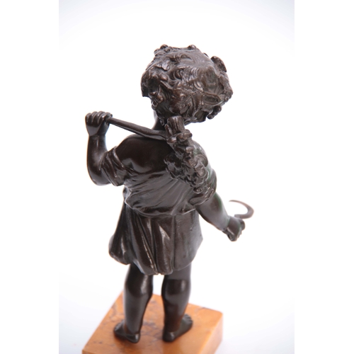 708 - A PAIR OF 19TH CENTURY BRONZE FIGURES OF CHILDREN both depicted standing, one holding a sickle the o... 