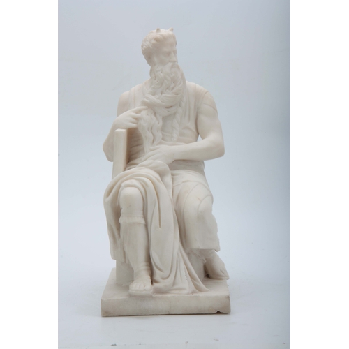 709 - AN EARLY 20TH CENTURY CARVED WHITE MARBLE SCULPTURE OF MICHAELANGELO'S MOSES - unsigned 44cm high.