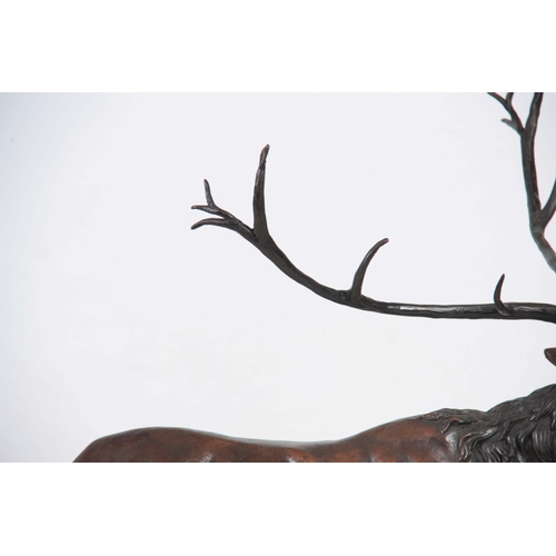 712 - A 20TH CENTURY BRONZE SCULPTURE OF AN IMPERIAL STAG standing on a naturalistic base 77cm wide 77cm h... 