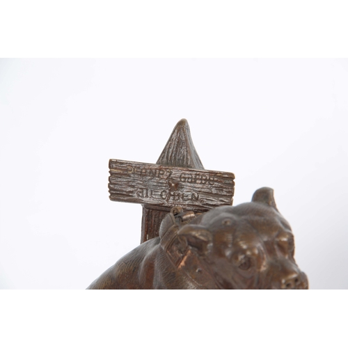 714 - PROSPER LE COURTIER. A LATE 19TH CENTURY BRONZE SCULPTURE depicting a Bull Mastif chained to a post,... 