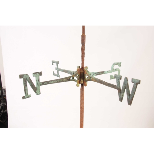 718 - A LATE 19TH CENTURY AMERICAN FULL BODIED COPPER WEATHERVANE OF A HORSE WITH SULKY AND RIDER mounted ... 