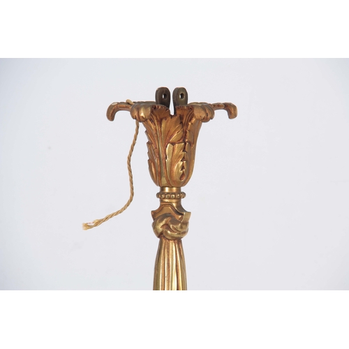 724 - A 20TH CENTURY GILT BRASS HANGING CHANDELIER having a ribbon tied stem above six-leaf cast branches ... 