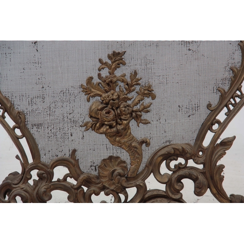 747 - A 19TH CENTURY ORMOLU FRENCH ROCOCO STYLE FIRE SCREEN having mesh steel interior - 74cm high 69cm wi... 