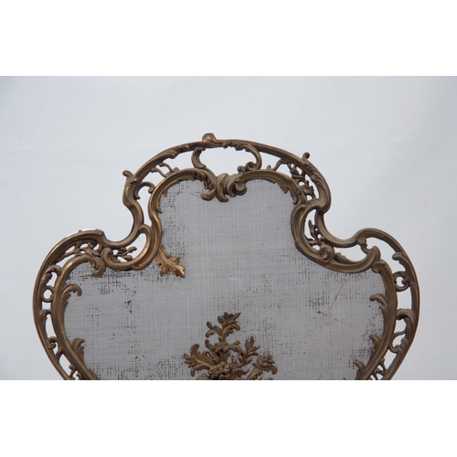 747 - A 19TH CENTURY ORMOLU FRENCH ROCOCO STYLE FIRE SCREEN having mesh steel interior - 74cm high 69cm wi... 