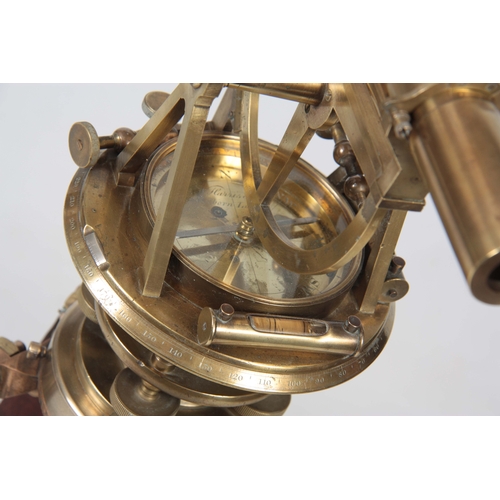 753 - A 19th CENTURY BRASS THEODOLITE ON ORIGINAL MAHOGANY TRIPOD STAND BY WILLIAM HARRIS, LONDON having a... 