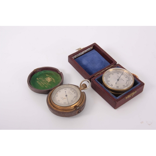 758 - ROSS, LONDON. A BRASS CASED POCKET BAROMETER with silvered calibrated dial fitted in original Morocc... 