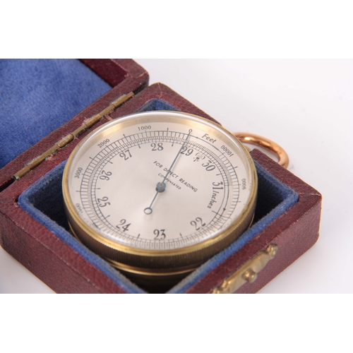 758 - ROSS, LONDON. A BRASS CASED POCKET BAROMETER with silvered calibrated dial fitted in original Morocc... 