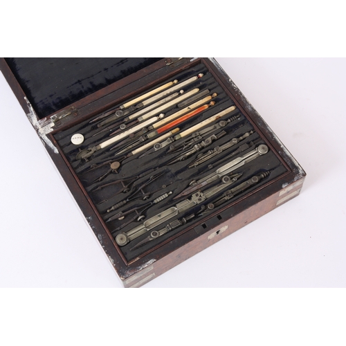 760 - A SET OF CASED 19TH CENTURY DRAFTSMAN DRAWING INSTRUMENTS with Ivory handles, rulers and various pro... 