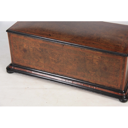 763 - A LARGE 19TH CENTURY KINGWOOD CROSS-BANDED BURR WALNUT MUSIC BOX CASE 102cm wide 52cm deep 39cm high... 