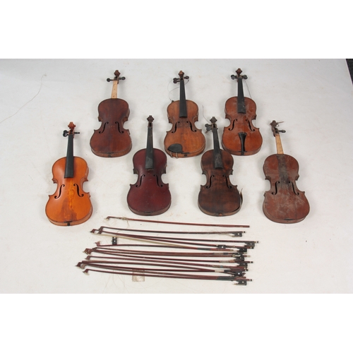 778 - A COLLECTION OF 10 VIOLINS, VIOLIN PARTS AND 8 BOWS including an interesting early violin and an Eng... 