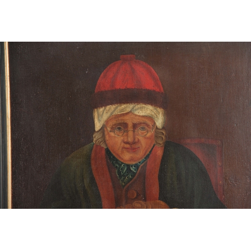 803 - A LATE 19TH CENTURY OIL ON BOARD OF THE MONEY LENDER 54cm high 43cm - in a modern pine frame with gi... 