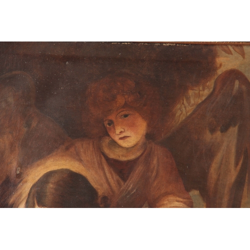 813 - AN EARLY 20th CENTURY RELIGIOUS OIL ON CANVAS of an angel with Jesus Christ 59cm high 81cm wide - si... 