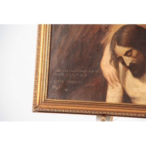 813 - AN EARLY 20th CENTURY RELIGIOUS OIL ON CANVAS of an angel with Jesus Christ 59cm high 81cm wide - si... 