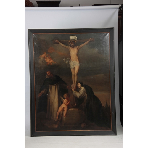 814 - AFTER ANTHONY VAN-DYKE. A 19TH CENTURY OIL ON CANVAS. Depicting the Crucifixion inscribed at the bas... 