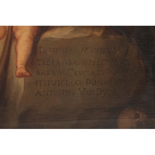 814 - AFTER ANTHONY VAN-DYKE. A 19TH CENTURY OIL ON CANVAS. Depicting the Crucifixion inscribed at the bas... 