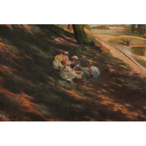 825 - CHARLES J WALKER OIL ON CANVAS - A Picnic on Hampstead Heath 61cm high 91.5cm wide -  signed and dat... 