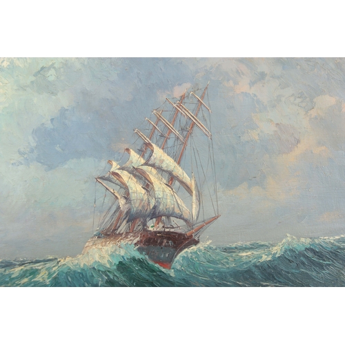 842 - C. HAGENER A 19TH CENTURY OIL ON CANVAS MARINE SCENE depicting a ship in full sail on rough seas 52c... 