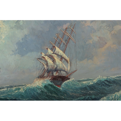 842 - C. HAGENER A 19TH CENTURY OIL ON CANVAS MARINE SCENE depicting a ship in full sail on rough seas 52c... 