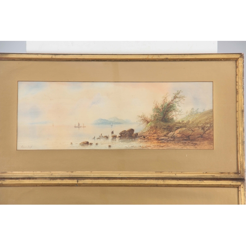 853 - EDWIN EARP - A PAIR OF 19TH CENTURY WATERCOLOURS Lake and landscape scenes with boats and figures ea... 