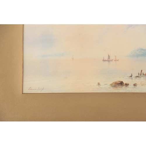 853 - EDWIN EARP - A PAIR OF 19TH CENTURY WATERCOLOURS Lake and landscape scenes with boats and figures ea... 