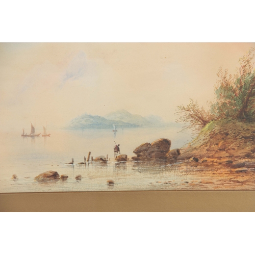 853 - EDWIN EARP - A PAIR OF 19TH CENTURY WATERCOLOURS Lake and landscape scenes with boats and figures ea... 