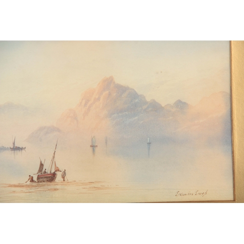 853 - EDWIN EARP - A PAIR OF 19TH CENTURY WATERCOLOURS Lake and landscape scenes with boats and figures ea... 