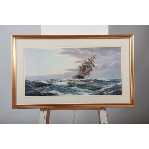 860 - MONTAGUE DAWSON. Two large coloured MARINE  PRINTS depicting galleons in full sail  50cms by 75cms a... 