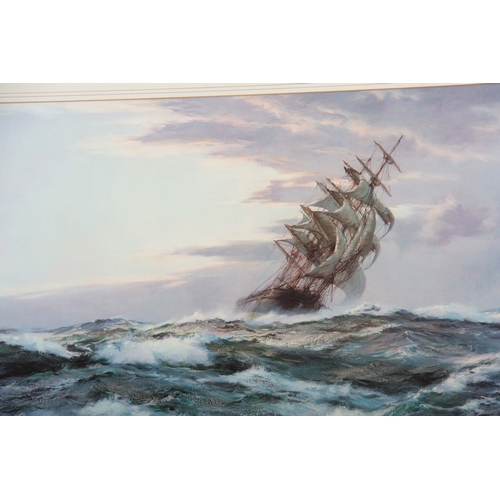 860 - MONTAGUE DAWSON. Two large coloured MARINE  PRINTS depicting galleons in full sail  50cms by 75cms a... 