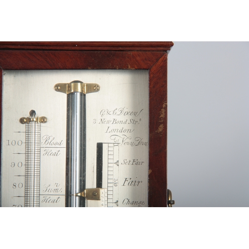 989 - G DIXEY, 3 NEW BOND STREET, LONDON. A GEORGE III MAHOGANY DOOR STICK BAROMETER with architectural pe... 