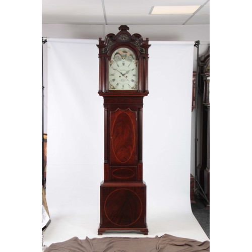 1001 - SAMUEL COLLIER, ECCLES. A LATE GEORGE THE III FIGURED MAHOGANY LONGCASE CLOCK, having swan neck pedi... 